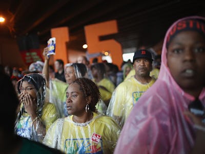 Fast food workers demonstrating for a $15-an-hour wage