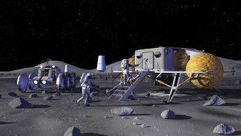 An artist's rendering of a base on the Moon.