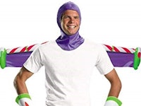 Disguise Buzz Lightyear adult Halloween costume kit worn by a male model