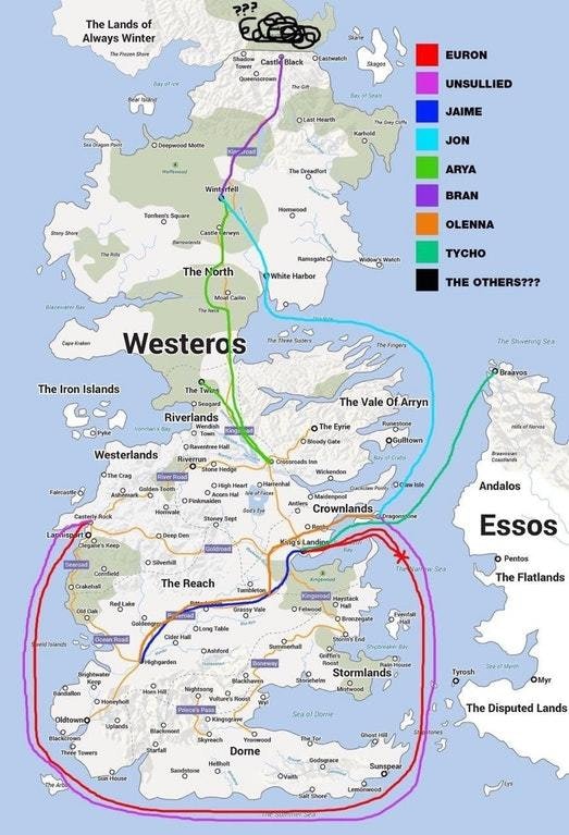 Map Shows Everyone S Crazy Travels In Game Of Thrones Season 7