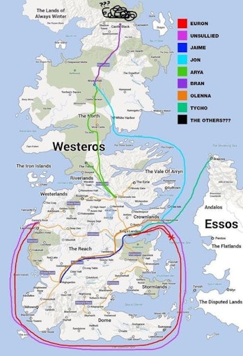 'game of thrones' map shows season 7 travel paths 