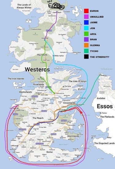 'game of thrones' map shows season 7 travel paths 