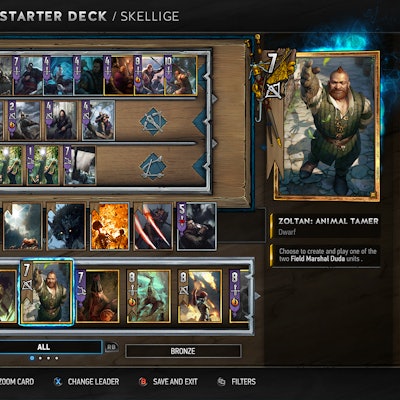 A display with 'The Witcher' digital card game