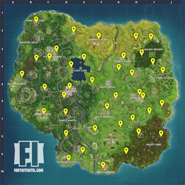 Vending machine spawn locations on the 'Fortnite: Battle Royale' map.