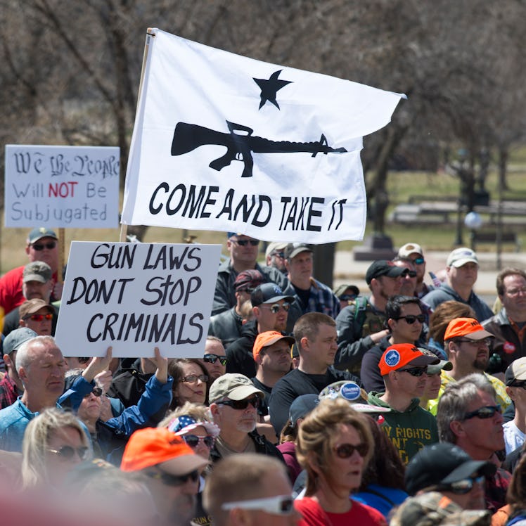 Gun rights rally "come and take it" flag