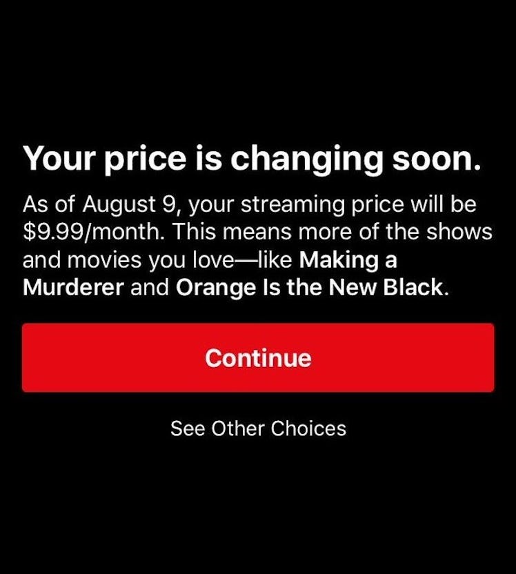 "Your price is changing soon" Netflix text notification 