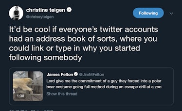 Chrissy Teigen's tweet about Twitter accounts having address books