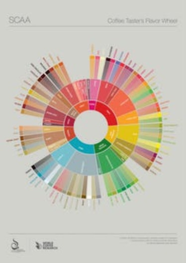 The Coffee Taster’s Flavor Wheel provides a way to name various tastes within the beverage.