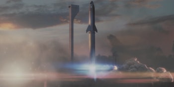 A rocket launching into space 