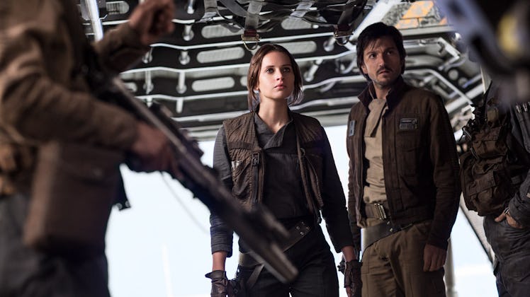 Jyn Erso and Cassian Andor: Two Han Solos! (Jyn's even got the vest and gloves!)
