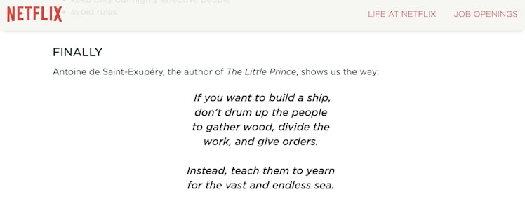 "FINALLY - Antoine de Saint-Exupéry, the author of The Little Prince, shows us the way:" text on Net...