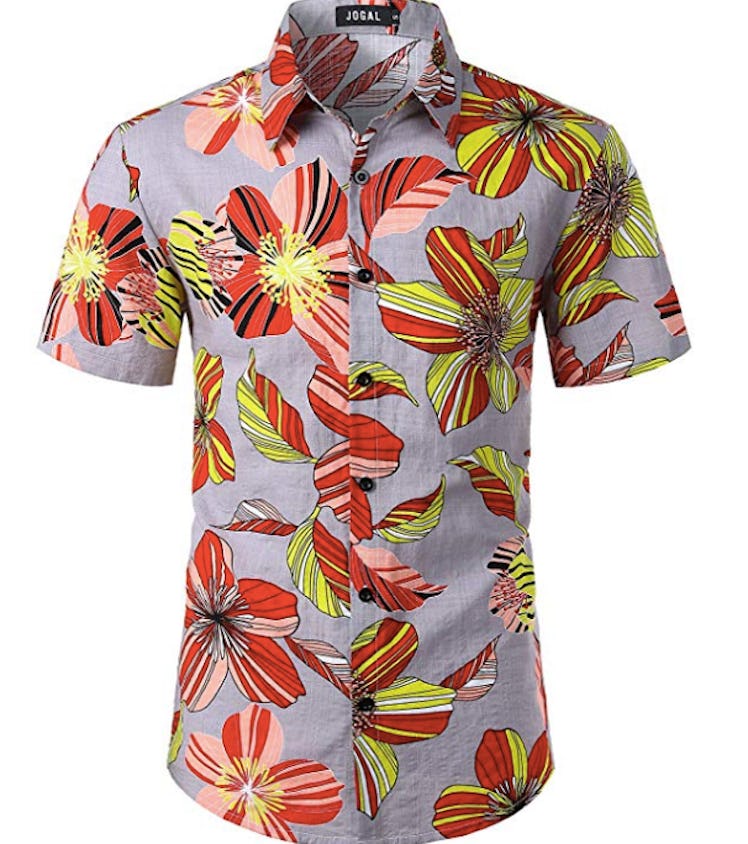 JOGAL Men's Flower Casual Button Down Short Sleeve Hawaiian Shirt