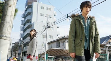A scene from a 'Good Morning Call' where a Japanese teenager Nao and a girl are on the street