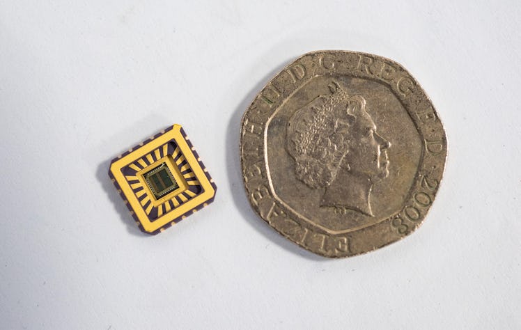 The chip next to a 20p piece.