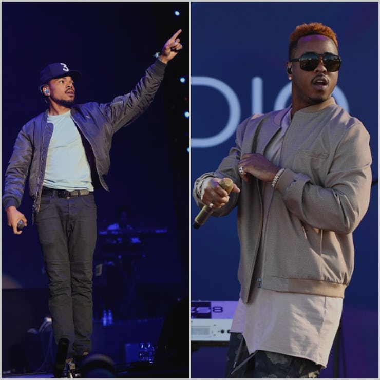 A two-part collage of Chance the Rapper and Jeremih before they released a sudden Christmas mixtape