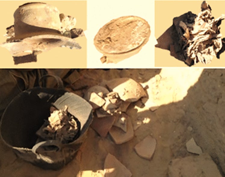 Jar and canvas discovered inside the tomb of Ptahmes.