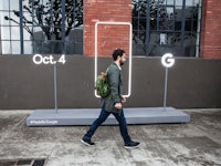 A man walking to the Pixel 2 event