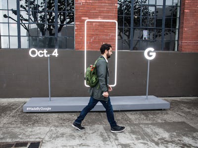 A man walking to the Pixel 2 event