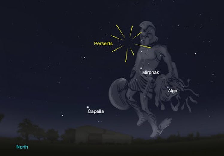 This year it’s best to catch the Perseids early in the evening before the Moon rises. [Greenwich 9 p...