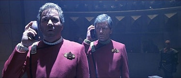 "Star Trek: The Undiscovered Country" scene with two characters holding translators