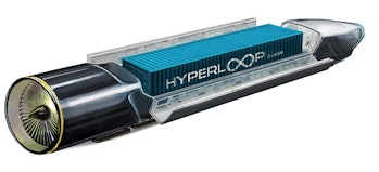 An artist's rendering of what a shipping container inside a hyperloop pod might look like.