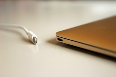 The latest MacBooks use USB-C.