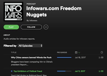 Screenshot of InfoWars on Spotify
