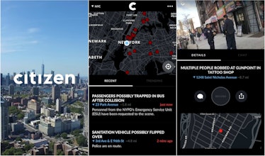 Screenshots of the Citizen app.