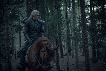  Geralt riding his horse, Roach in the Netflix Series, The Witcher