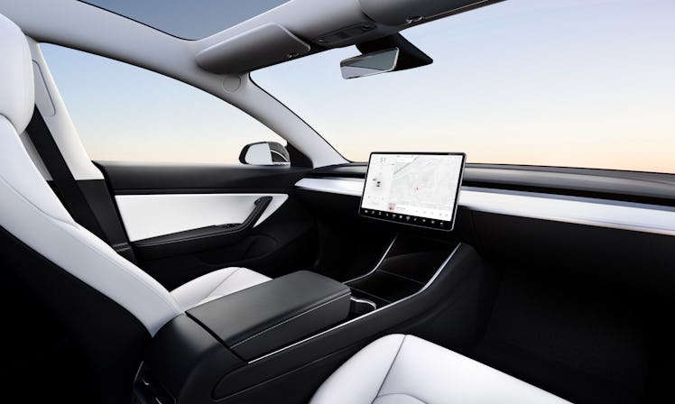 A hypothetical Model 3 with no steering wheel.