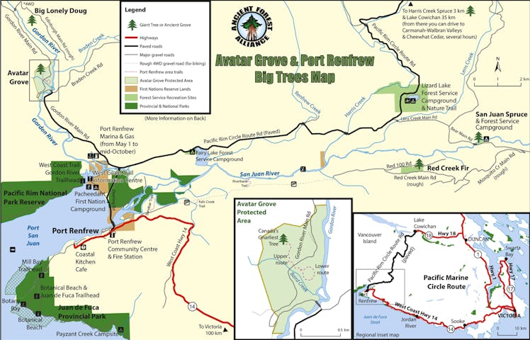 Avatar Grove and POrt Renfrew Big Trees Map Vancouver Island