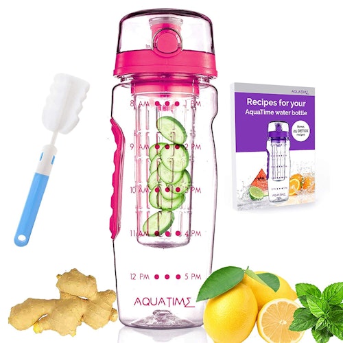 AQUATIME Time Marked Fruit Infuser Water Bottle 32 oz