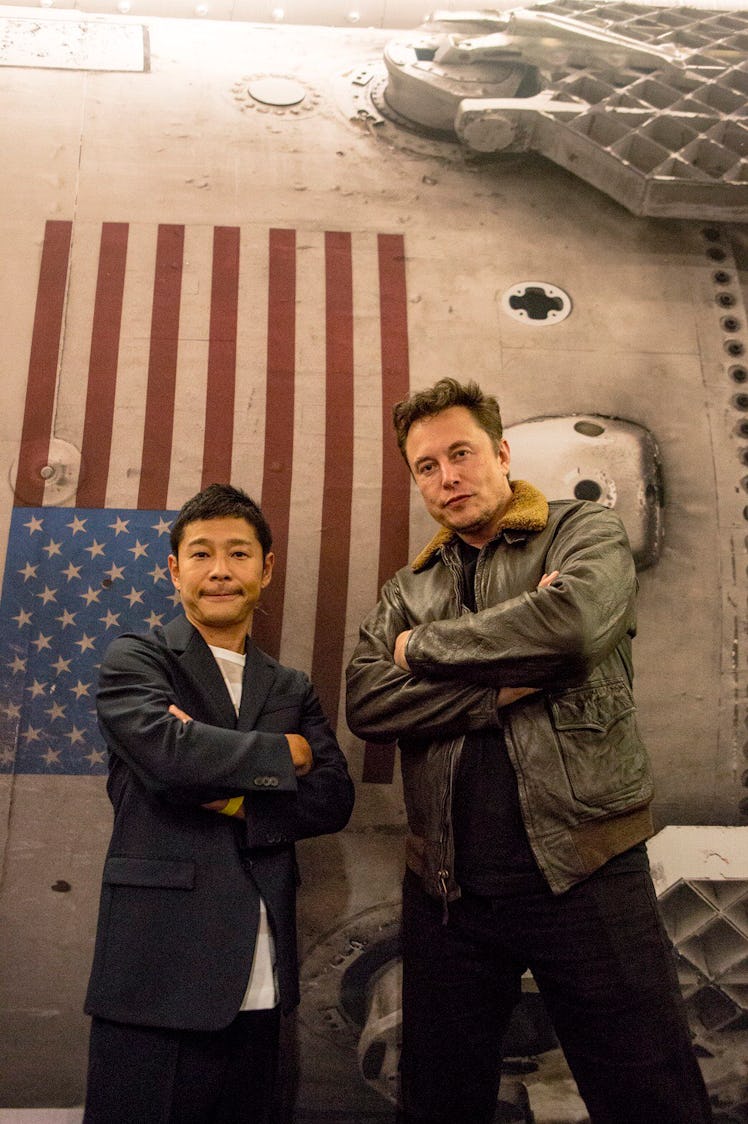 Yusaku Maezawa, on the left, and Elon Musk, on the right.