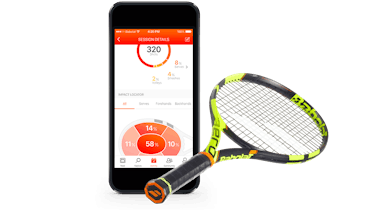 Yellow and black Babolat tennis racquet and a touch screen mobile phone