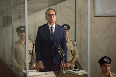 Sir Ben Kingsley's Adolf Eichmann stands trial in 'Operation Finale'.