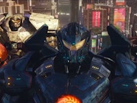 Three characters from Pacific Rim standing in a row 