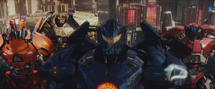 Three characters from Pacific Rim standing in a row