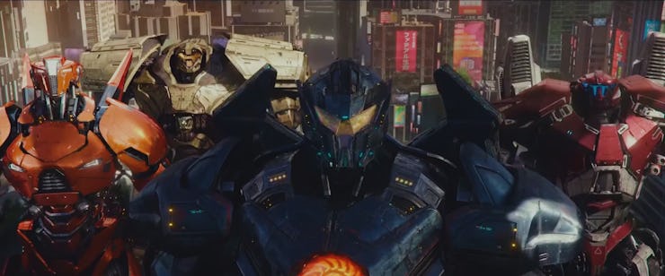 Three characters from Pacific Rim standing in a row 