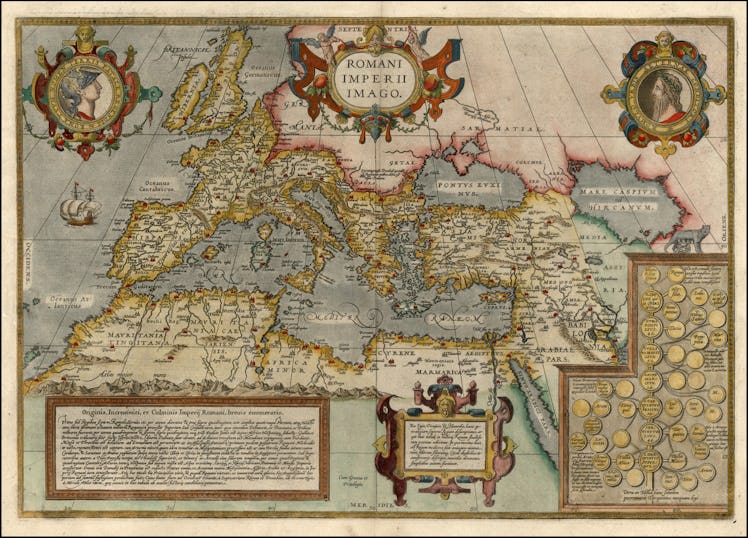 Abraham Ortelius map of the Roman Empire, with citations