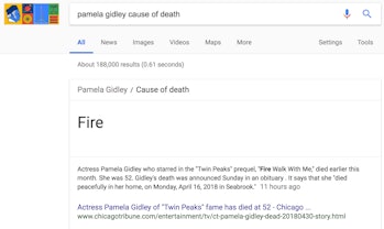 Pamela Gidley cause of death search result