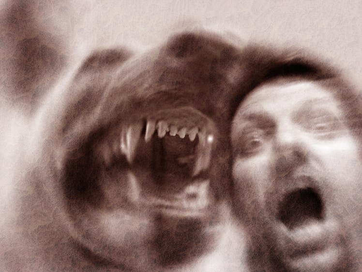 Blurred dog and man screaming