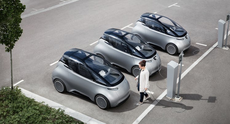 A fleet of Uniti Ones in a line.