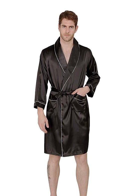 MAGE MALE Men's Summer Luxurious Kimono Soft Satin Robe with Shorts Nightgown Long-Sleeve Pajamas Pr...