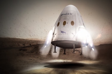 An artist's rendering of the SpaceX Crew Dragon touching down on Mars. First, it has to go to the IS...