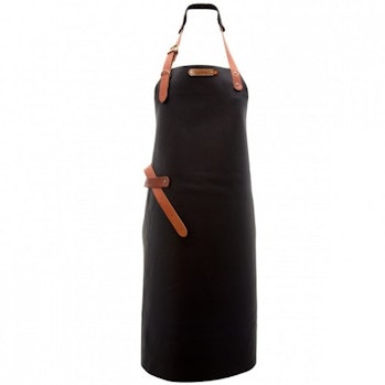 A black and brown leather apron.
