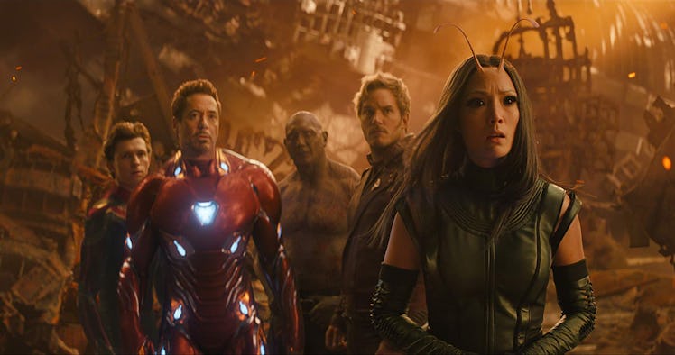 Tom Holland, Robert Downey Jr, Dave Bautista, Chris Pratt, and Pom Klementieff in Avengers: Infinity...