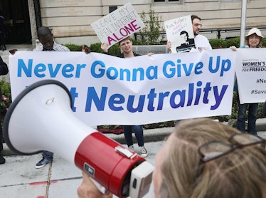 WASHINGTON, DC - MAY 05: Proponents of net neutrality protest against Federal Communication Commissi...