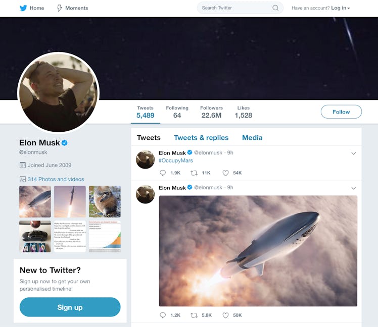 Elon Musk's Twitter page.