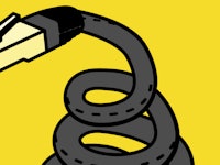An illustration of a semi-spiraled internet cable on a yellow background