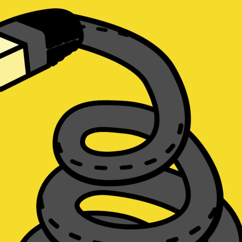 An illustration of a semi-spiraled internet cable on a yellow background